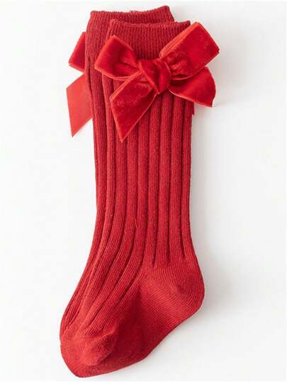 1Pair/Lot Baby Girls Socks Autumn Winter Kids Big Bow Knee High Long Soft Cute Kids Christmas Sock Newborn Socken For 0-3Years Red