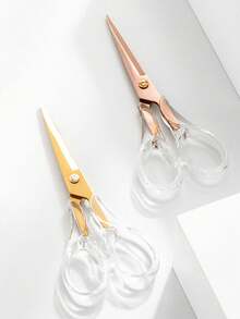 miwoo 亚克力、金色和玫瑰金不锈钢工艺剪刀、不锈钢刀片工艺剪刀、亚克力透明手柄、教师用通用办公剪刀、剪纸剪刀，适用于办公室、家庭、学校（金色、玫瑰金） - 金色 - 查看 4