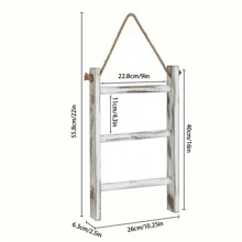 1pc Rustic Wooden Ladder Shelf – Wall-Mounted Storage Rack With 3-Tier Shelves And Hanging Rope – Versatile Organizer For Bathroom, Kitchen, Bedroom, Office – No Electricity Needed, Farmhouse Home Decor Accessories