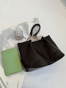 简约单肩手提包，内袋，大容量手提包，适合工作和旅行，适合少女、女大学生、新秀和白领工作者，非常适合办公室、工作、商务、通勤，最佳工作包，非常适合返校、小学、工作、商务、通勤、商务休闲女士包，非常适合办公室商务和工作 - 黑色 - 查看 2