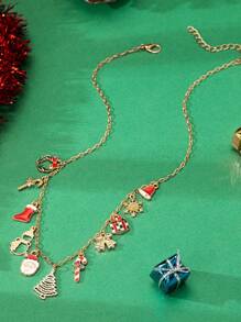 1 件珐琅圣诞吊饰项链，圣诞树雪人雪花多吊饰项链，女士节日珠宝礼物 - 彩色 - 查看 2