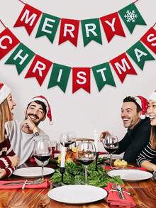 1Set Felt Christmas Happy Wreath Banner Set - Festival Wall Decoration, Suitable For Festival Party Supplies,Christmas - Multicolor - View 5
