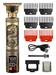 Recortadora de cabello T9, kit de aseo personal para hombres, pantalla digital, afeitadora eléctrica, Body de metal, diseño con patrón de dragón, mejor regalo para hombres, capacidad de batería: 1200mAh