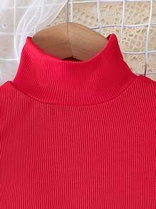 Conjunto de 2 peças de blusa de gola alta minimalista e saia xadrez estilo bolo para meninas, outono/inverno fino