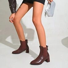 Chelsea Vintage Short Boots For Women, Brown, Chunky Heel, Pointed Toe, Versatile Autumn/Winter