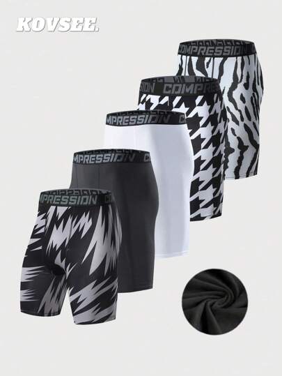 KOVSEE Set de 5 pantalones cortos de compresión estilo novio para hombres, pantalones ajustados de deporte, mallas de baloncesto, correr y hacer ejercicio, transpirables y elásticos, regalo