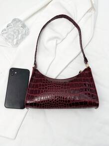 Tas Bahu Minimalis Wanita Warna Polos, Kasual untuk Penggunaan Sehari-hari, Tas Burgundy Modis, Tas Merah, Tas Burgundy - Burgundy - View 4
