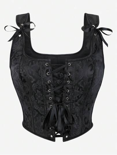 Women Corset Top Jacquard Bustier Crop Top Cami Vest Lace Up Back, Fashionable Shapewear To Wear As Outerwear For Costumes, Parties