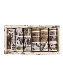 18 卷/盒，复古装饰和纸胶带，贴纸卷，带有不同图案，如欧洲建筑、英文短语、动物、行星等，适用于 DIY 手工装饰剪贴簿装饰、学习文具装饰胶带、学校用品、返校