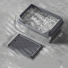 Eingeschlossene Edelstahl Katzentoilette mit Deckel extra große Katzentoilette für große Katzen XL Metallsteintablett mit hohen Seitenwänden, nicht klebrig, auslaufsicher, leicht zu reinigen