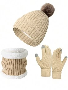3 szt./2 szt. Dzianinowy ciepły podszewkowy szalik zimowy, rękawiczki i czapka dla mężczyzn i kobiet
