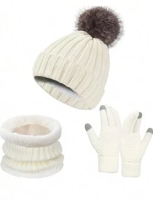 3 szt./2 szt. Dzianinowy ciepły podszewkowy szalik zimowy, rękawiczki i czapka dla mężczyzn i kobiet