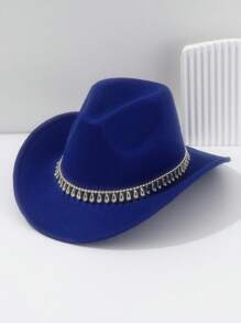 1pc Unisex Solid Color Felt Cowboy Hat, Paired With Gold Raindrop Teardrop Decoration Belt, Low-Key Luxurious British Style Retro Bohemian Punk Hat, Suitable For Parties, Western Themed Events, Gatherings, Engagement Parties, Cosplay, Graduation Ceremonies, Masquerade Balls, Festivals, Weddings, Birthdays, Music Festivals, Coming-Of-Age Ceremonies