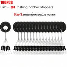 Rubber Fishing Bobber Stopper,6 In 1 Float Sinker Stops,Black Oval Cylinder,L M S Float Stop Available