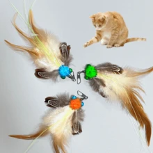 3 件装猫玩具，逼真昆虫飞虫羽毛猫玩具带铃铛，伸缩杆替换头猫玩具宠物用品 - 彩色 - 查看 11