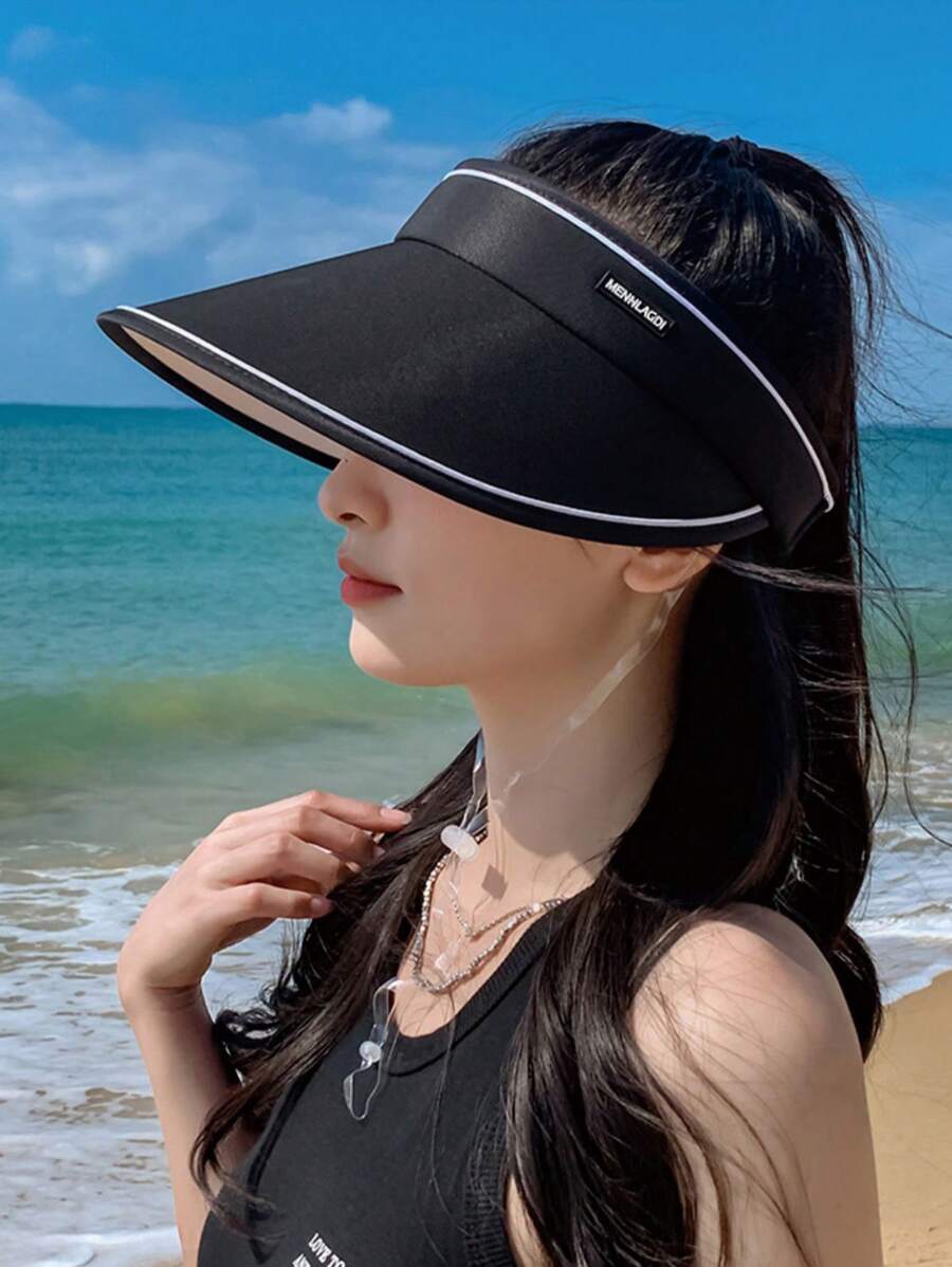 女士夏季宽边太阳帽,可折叠防晒高尔夫帽,旅行沙滩空顶太阳帽 - 多色 - 查看 1