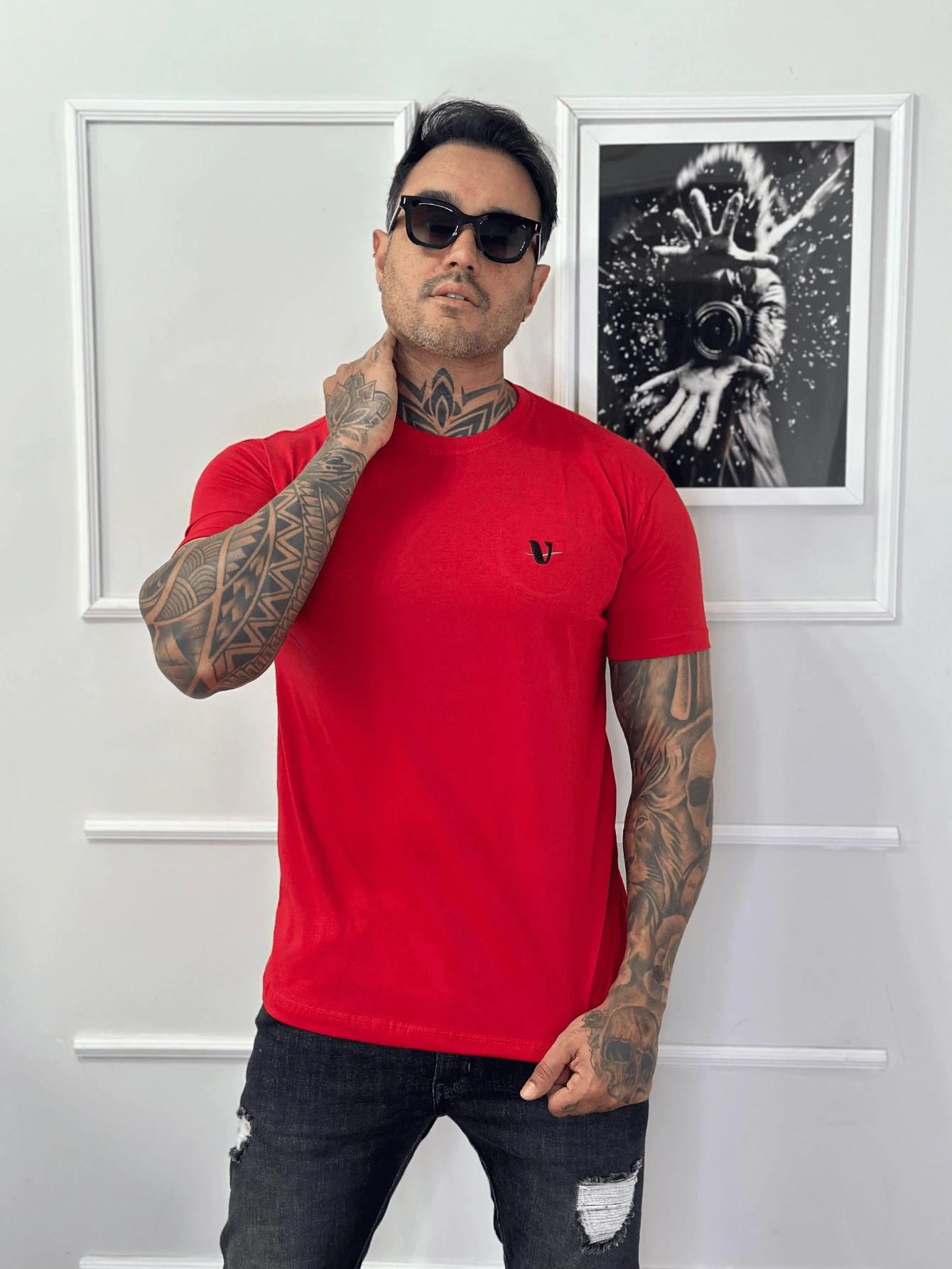 Men's T-Shirt Premium Cotton Short Sleeve Shirt - 紅色 - 查看 1