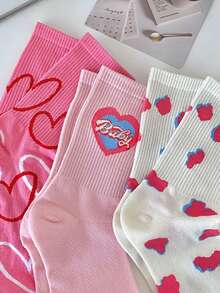 3 đôi tất cổ cao dày họa tiết trái tim màu trắng và hồng dành cho nữ - xanh quân đội - Xem 8