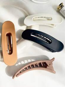 4 件/1 件套女士扁平塑料发夹，颜色黑色、白色、卡其色、棕色，大尺寸，轻巧，时尚百搭，优雅，简约，纯色发饰，适合日常、休闲、派对、通勤、扎头发、发髻、洗脸和化妆、搭配服装 - 彩色 - 查看 6