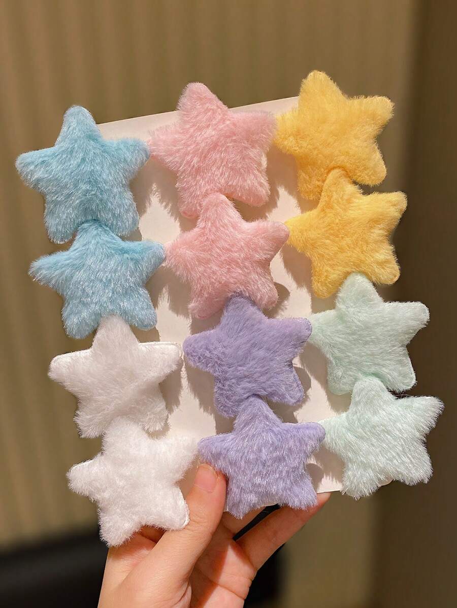 12pcs Cute Plush Hair Clips - Great Gift For Girl, Essential For Daily Use - Multicolor - View 1