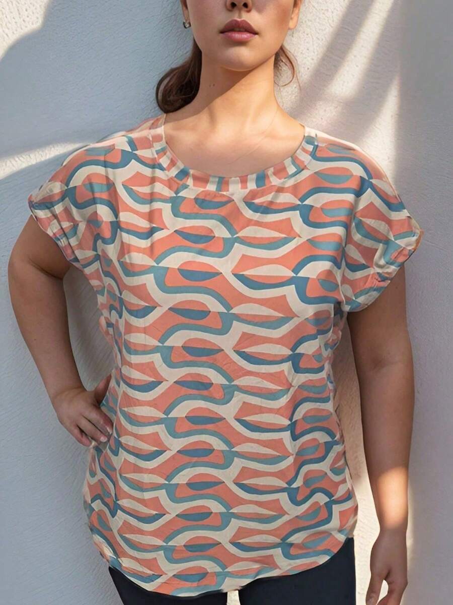 Women's Short Sleeve Printed Plus Size Blouse - G1 G2 G3 G4 G5 - Real Plus Size - PRINT 30 - Nhiều màu - Xem 1