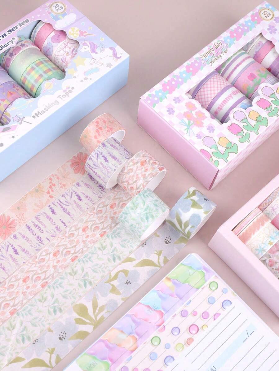20 Cuộn Băng Keo Giấy Washi Họa Tiết Hoa Tươi Mới Và Đơn Giản, Động Vật Và Thực Vật Và Các Loại Giấy Dán Họa Tiết Khác, Trang Trí Ảnh Phong Bì Giấy Nhật Ký, Trang Trí Gói Quà Băng Keo Trang Trí Sổ Lưu Niệm Tự Làm - Nhiều màu - Xem 1