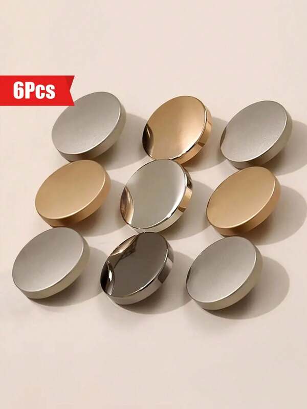 6pcs Premium Metal Mushroom Buttons Assortment - Golden, Black, Silvery, Gun Black, Frosted, Bright Finishes - All-Match Coat, Trench Coat, Jeans, Skirt DIY Sewing Buttons With Round Footed Design