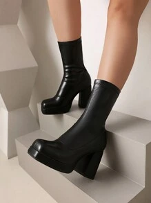 Plus Size Women's Extra Wide Slip-On Short Boots, Loose Fit Classic Sock Boots With Elastic
