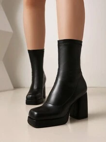 Plus Size Women's Extra Wide Slip-On Short Boots, Loose Fit Classic Sock Boots With Elastic
