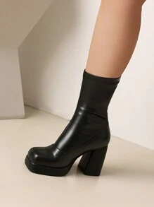 Plus Size Women's Extra Wide Slip-On Short Boots, Loose Fit Classic Sock Boots With Elastic