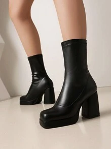 Plus Size Women's Extra Wide Slip-On Short Boots, Loose Fit Classic Sock Boots With Elastic