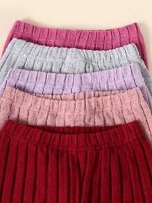 Set de 5 piezas de conjuntos casuales de manga larga acanalada de unicolor para niña, para otoño/invierno - Multicolor - Ver 5