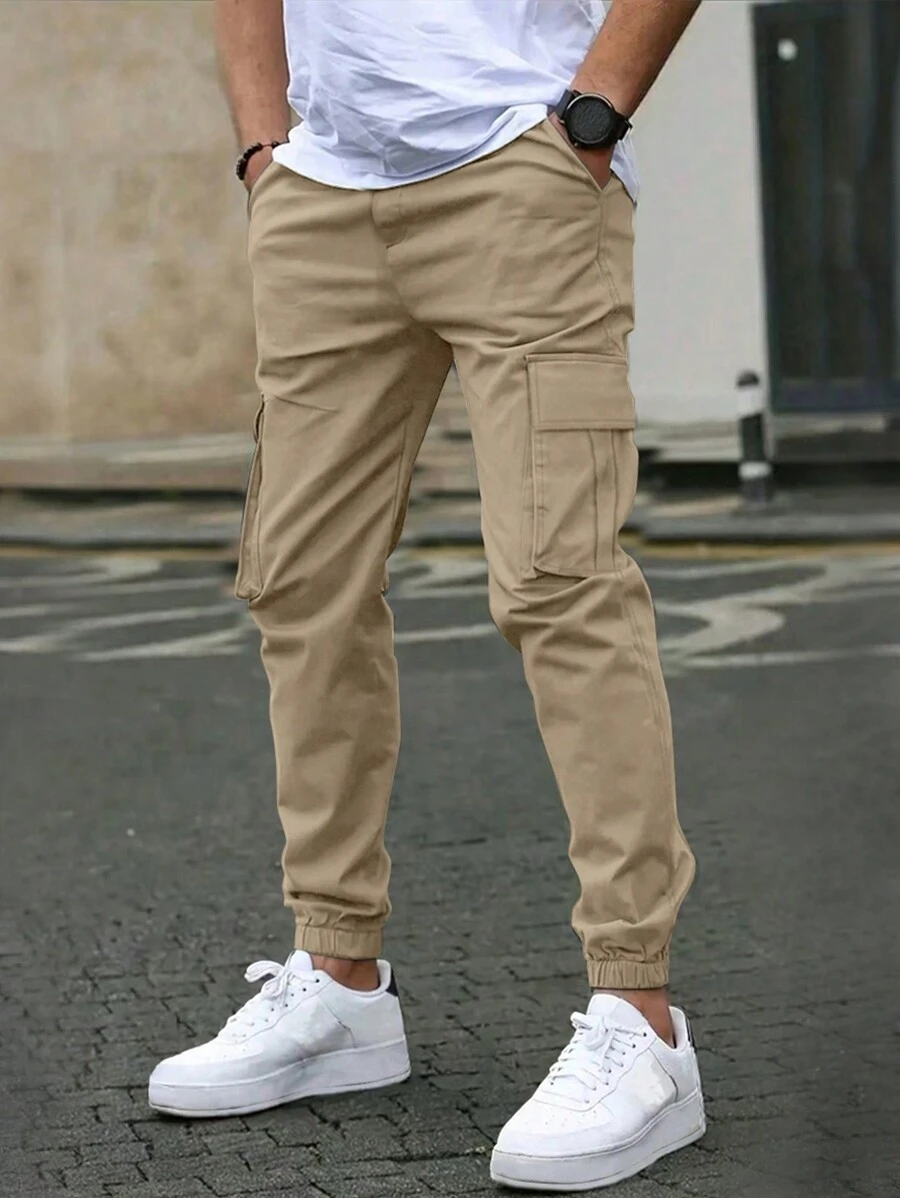 1pc Multi-Pocket Cargo Pants For Men, Casual, Lightweight, Suitable For Commuting, Outdoor, Hiking, Sports, Jogging, Fitness, Streetwear, Beach Vacation, Daily Wear, Slim Fit, Ankle Length, Solid Color, Spring/Summer