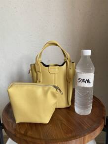 Mini Yellow Tote Bag For Women, Lightweight Handbag With Cosmetic Pouch, Suitable For Daily Commute To Carry Wallet, Phone And More - Yellow - View 11