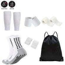 8 Pieces Set Of Sportswear And Protective Accessories, Including Backpack, Grey Bottom Sports Anti Slip Socks, Leg Guards, Ankle Guards, 2 Wrist Guards, 2 Bandages, Suitable For Basketball, Football, Tennis And Daily Wear, Can Be Worn All Year Round - Multicolor - View 2