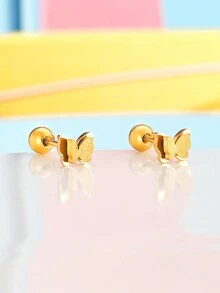 This Stainless Steel Matte Butterfly Hoop Earrings In Gold Color Are Suitable For Women's Daily Wear. - Gold - View 1