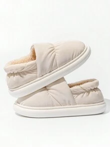 Elastic Slip On Slippers For Women, Winter Warm Fuzzy Lined Anti-Slip Thick Sole Indoor Outdoor House Shoes - Beige - View 4