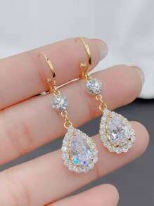 2 piezas de pendientes de aro con gota de circonita cúbica minimalista, adecuados para cumpleaños de niñas, fiestas y ocasiones sociales