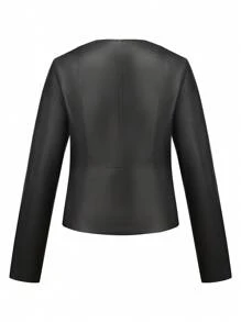 Áo khoác Moto ngắn có khóa kéo thường ngày dành cho nữ có túi, mùa thu/đông - màu đen - Xem 2