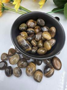 0.22磅/100克天然光滑虎眼石碎屑，适用于植物、鱼缸、花园装饰鹅卵石、花盆、花瓶、室内喷泉、景观装饰 - 黃色 - 查看 2