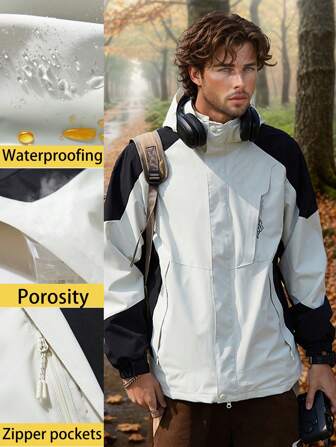 Giacca da uomo impermeabile con tasche con zip, giacca primaverile ed estiva, giacca antivento da montagna, giacca antipioggia con cappuccio rimovibile