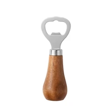 1/2pcs Beer Bottle Opener, Household Solid Wood Handle Rose Gold Creative Vertical Stainless Steel Bottle Opener, Household Bar Tools, Summer Wine Accessories