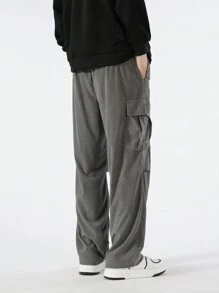 MMOPTOP Men's Casual Straight Leg Cargo Pants With Large Pockets,Corduroy Fabric,Zipper Design, Spring & Autumn