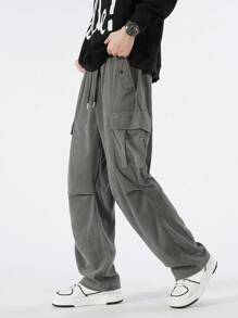 MMOPTOP Men's Casual Straight Leg Cargo Pants With Large Pockets,Corduroy Fabric,Zipper Design, Spring & Autumn