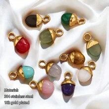 3 件装 304 不锈钢 18k 镀金松果形镶嵌天然宝石吊坠首饰 DIY 首饰配件吊坠项链 - 墜飾 - 查看 1