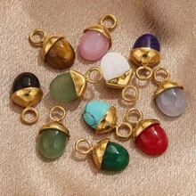 3 件装 304 不锈钢 18k 镀金松果形镶嵌天然宝石吊坠首饰 DIY 首饰配件吊坠项链 - 墜飾 - 查看 3