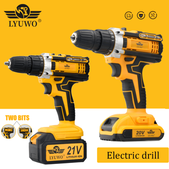 LYUWO 电动工具 可充电锂电池钻 10mm 高扭矩手枪钻 防滑外模 2 档调节 顺时针和逆时针旋转 德威电池/牧田电池 带 LED 灯 不怕黑暗作业 配备两个 P 头 结合大容量电池 高效 可用于家庭装修 家具维修等 男士工具