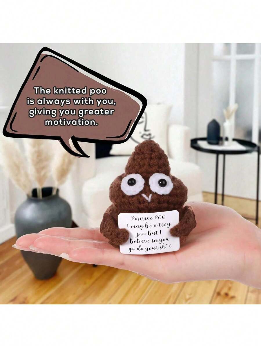 1 件正能量针织娃娃，附有鼓励卡，可爱钩针迷你玩偶玩具，3 英寸迷你针织编织泰迪熊，适合派对、婚礼、生日和单身派对的有趣礼物 - 棕色 - 查看 1