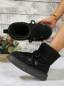 女士户外雪地靴，时尚设计，做工精细，风格新潮 - 黑色 - 查看 6