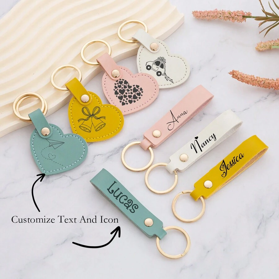 1pc Custom PU Leather Heart Keychain With Name - Cute Heart Keychain, Personalized Letter Charm, Suitable For Backpacks And Decorations, Perfect Gift For Her, Custom PU Leather Letter Keychain Year-Round Gift - Multicolor - View 1